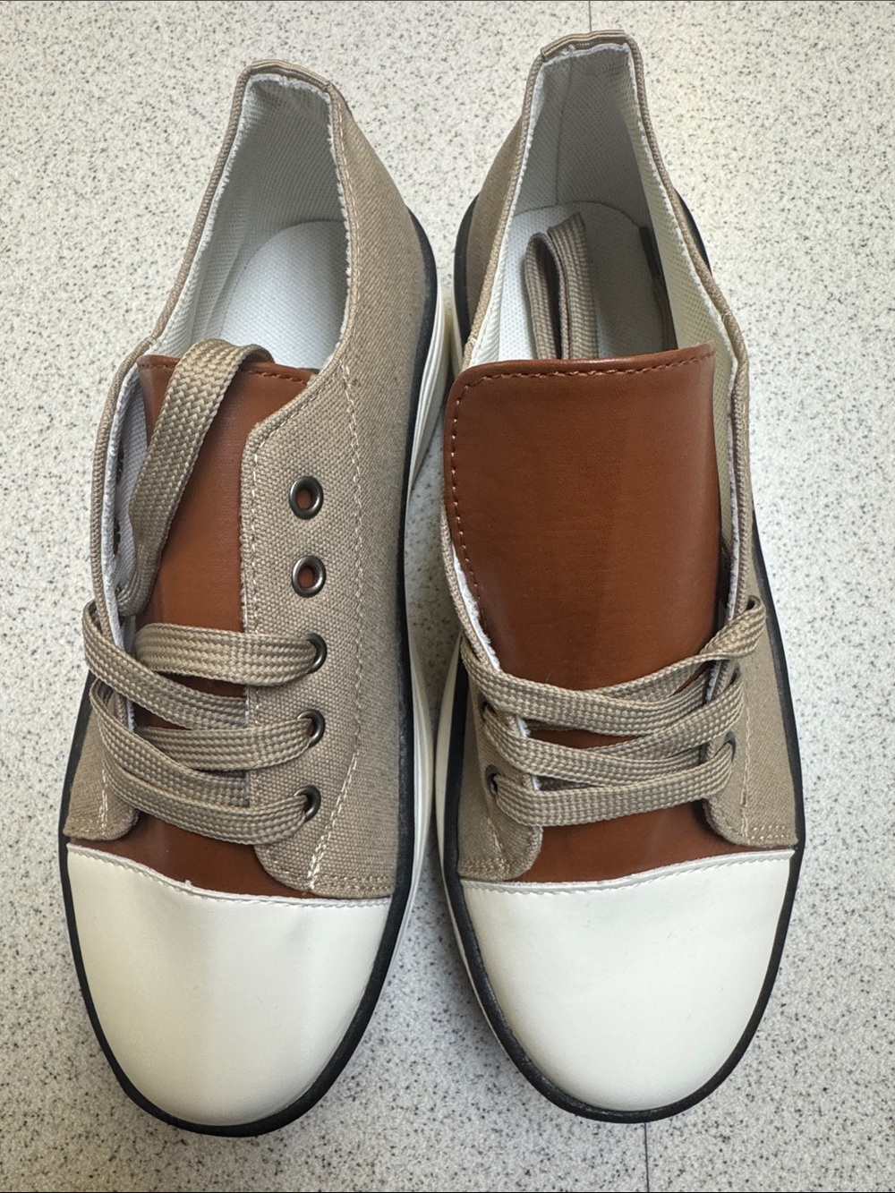 Women's Canvas & Faux-Leather Low-Top Sneakers in Beige, White & Brown